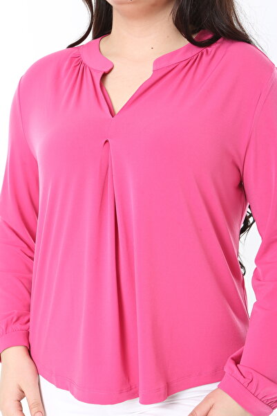 Şans Women's Large Size Fujya V-Neck with Chest Pleated L, King Blouse 65N38877