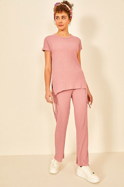 EYYE Rose Color Corded Elevator Short Sleeve Women's Suit