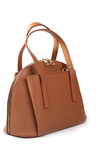 Armine Modern Design Zippered Shoulder Bag Brown Shoulder Bag