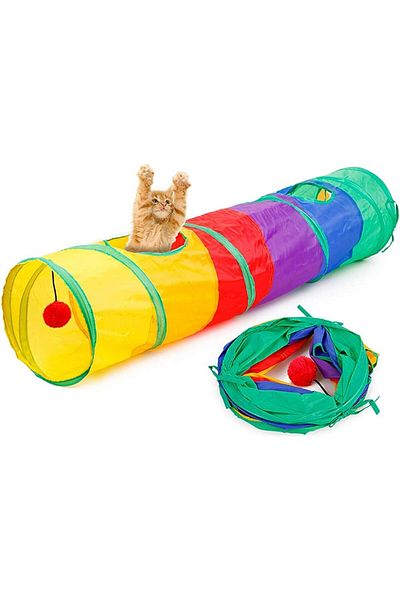 Badem Akvaryum Flat Cat Tunnel Rainbow Color Long Straight Cat Play Tunnel Folding