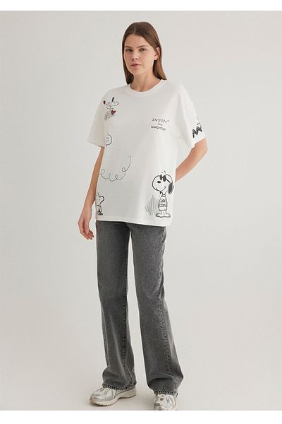 Mavi Snoopy Printed Comfortable Loose Cut Women's T-Shirt