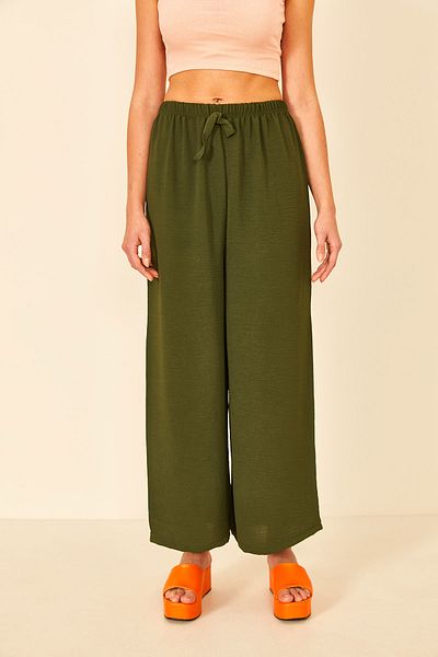 EYYE Khaki Aerobin Fabric Relaxed Cut Women's Trousers