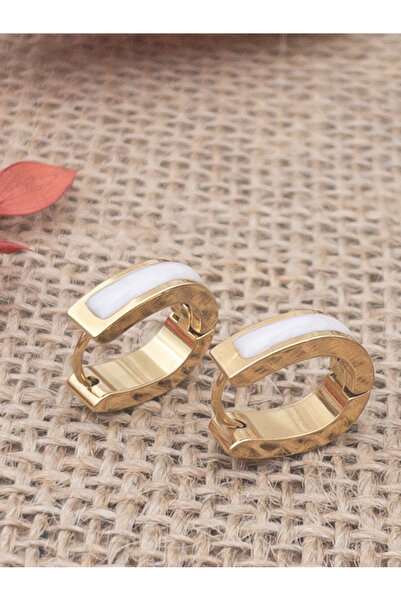 Siya Silver U Model Renkli Sedefli Minimal Çelik Küpe