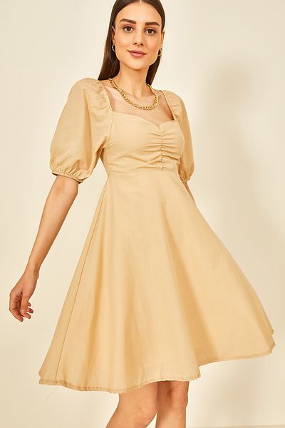 EYYE Φόρεμα Camel Square Collar Midi