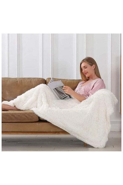 Comfy Soft & Fluffy Classic Fur Blanket/Throw White 80x120cm