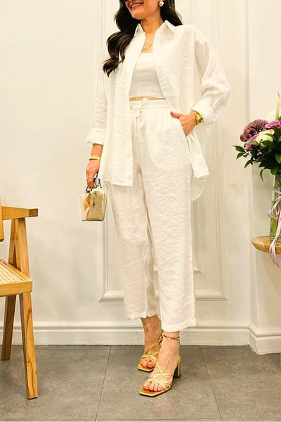 Suzi butik Γυναικείο Σετ Κρέμα Πουκάμισο και Παντελόνι 50838