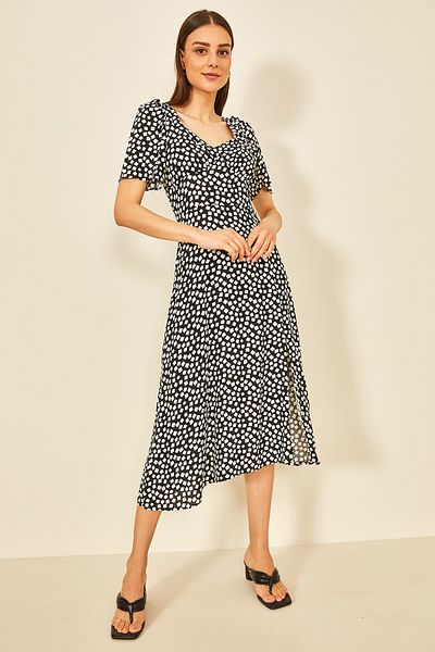 EYYE Rochie midi din viscoză alb-negru