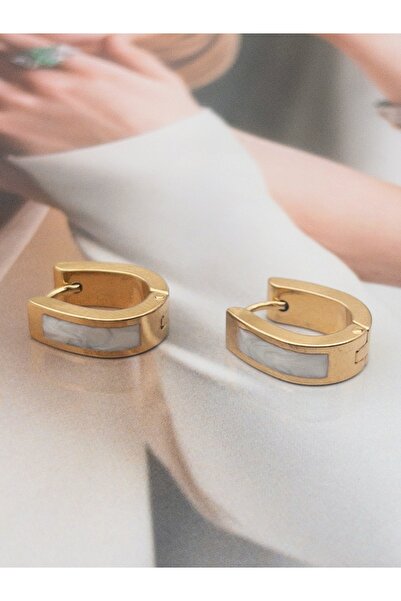 Siya Silver U Model Renkli Sedefli Minimal Çelik Küpe