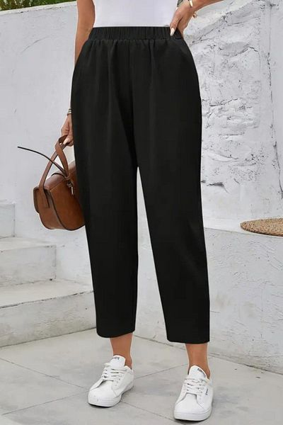 Mossta Black Crepe Pants - High Waist and Pockets