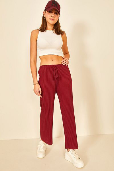 EYYE Burgundy Corded Relaxed Cut Women's Trousers