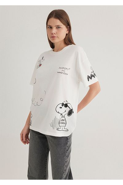 Mavi Snoopy Printed Comfortable Loose Cut Women's T-Shirt