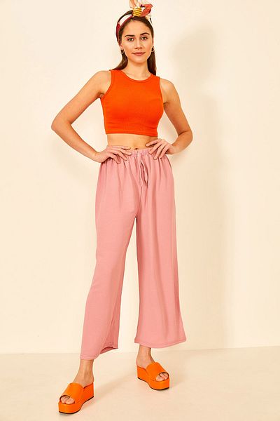 EYYE Rose Color Aerobin Fabric Relaxed Cut Women's Trousers