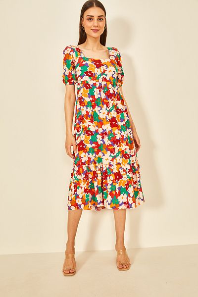 EYYE Colorful Square Neck Midi Dress