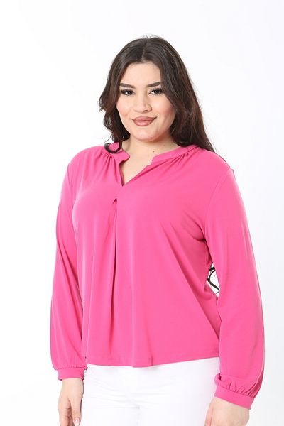 Şans Women's Large Size Fujya V-Neck with Chest Pleated L, King Blouse 65N38877