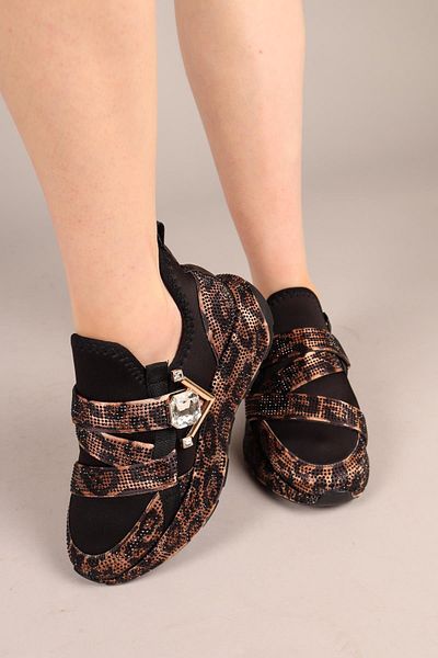 Birikon Pantofi sport cu garnitură elastică cu cataramă ASTER LEOPARD