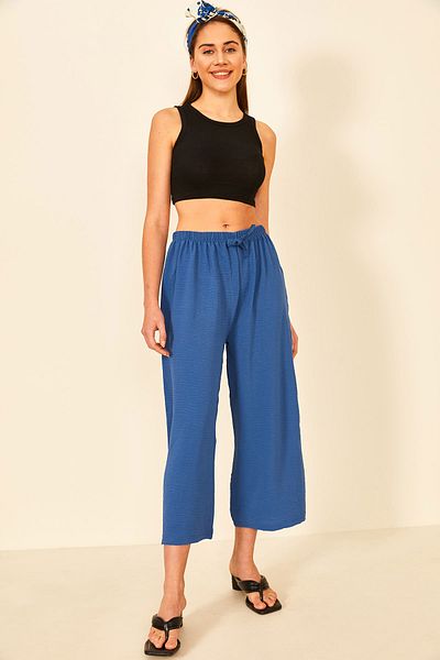 EYYE Saks Blue Aerobin Fabric Relaxed Cut Women's Trousers