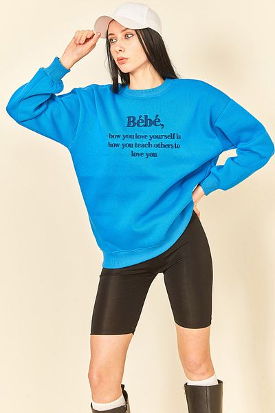 EYYE Hanorac de damă Saks Blue Broderie cu trei fire