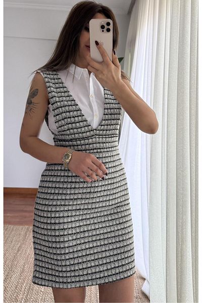 Daves V-Neck Checked Thick Strap Dress