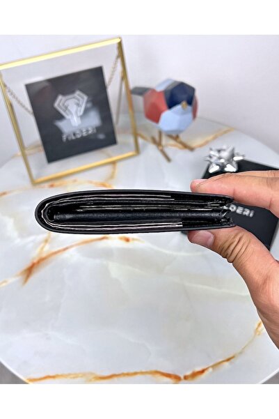 Fil Deri Γνήσιο δέρμα πολλαπλών διαμερισμάτων Premium μαύρο πορτοφόλι 2054