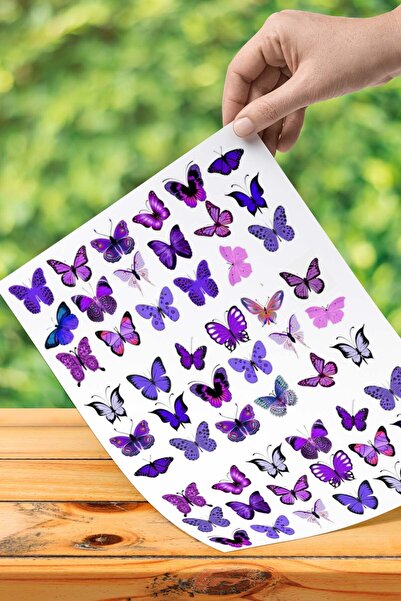 Atölye7Tasarım الفراشات الصغيرة الأرجوانية تحت عنوان A4 زخرفة صالحة للأكل كعك...