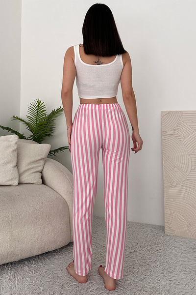 EYYE Pink White Suede Cotton Striped Women's Pajama Bottom
