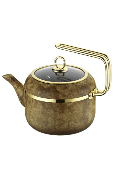 Brioni رويال ستون 2.5 لتر. إبريق شاي فردي من الجرانيت المصنوع من حجر مقاوم للحريق وغير لاصق، ذو مظهر ذهبي