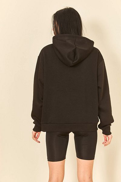 EYYE Black and White Print Detailed Three Thread Women's Sweatshirt