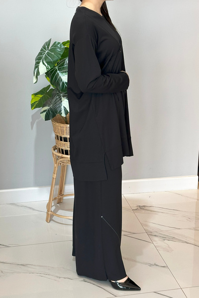 Ceremony Black Bamboo Suit - 5933 Model with Zipper Expandable Legs and Trousers