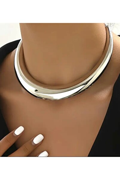 NISHPOINT Gümüş Rengi Kalın Trend Chocker Choker Tasma Kolye