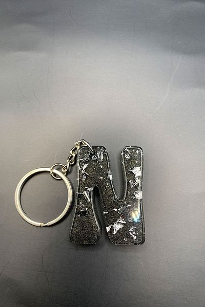 BİZİMSÜS N Letter Anthracite Keychain - Gift Keychain - Epoxy