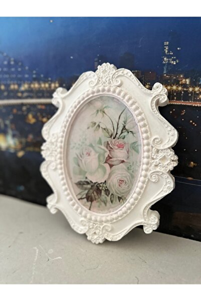 busraconcept Vintage tarzı el yapımı beyaz tablo 22cm,dekoratif duvar tablo