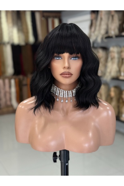 Fenomen Peruk Siyah Kıvırcık Kısa Vip Peruk