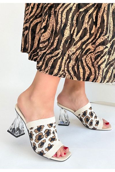 Erbilden Evra Cheetah Knitwear Heeled Slippers