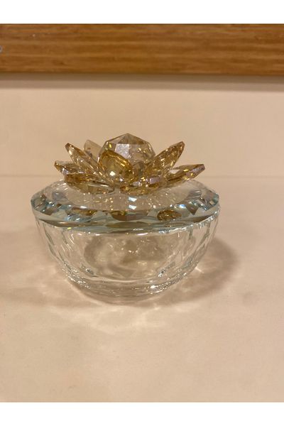 PLUS HOME Sugar Bowl Crystal Water Lily Flowers Honey Color