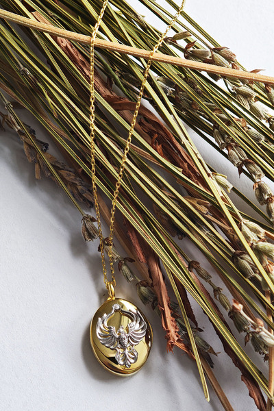 jingle bells 925 Ayar Gümüş Anka Kuşu Kapaklı Açılır Kapanır Fotoğraflık Madalyon Kolye