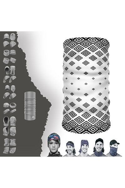 e-Taktik Black and White Geometric Patterned Seamless Tube Neck Collar Buff Buff Bandana Mask Bonnet Hair Band