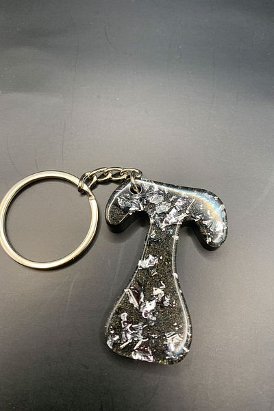 BİZİMSÜS Letter t Anthracite Keychain - Gift Keychain - Epoxy