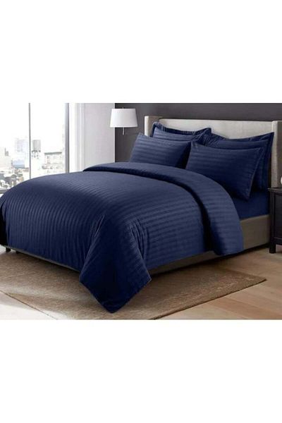 Comfy 6 PC HOTEL STYLE CLASSIC STRIPED NAVY BLUE COMFORTER SET