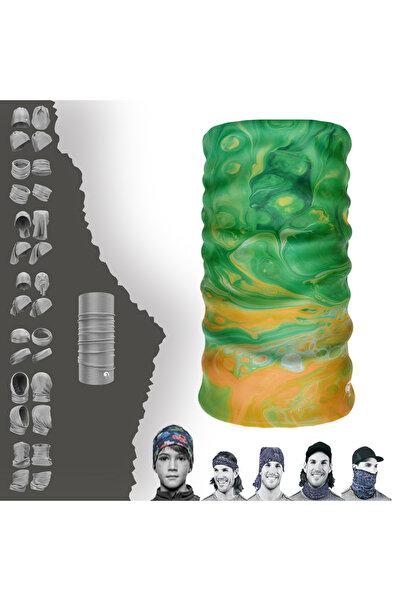 e-Taktik الأخضر رخامي الفن منقوشة سلس أنبوب الرقبة باندانا برتقالي باف