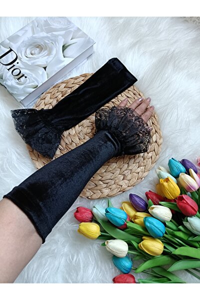 bright moon المرأة المخملية الدانتيل الأكمام المزدوجة