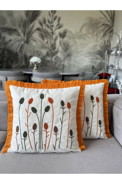 Skhome غطاء وسادة مهدب مطرز من سازليك 1 قطعة 43 × 43 سم (SPNC-07)