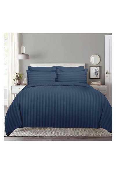 Comfy 6 PC HOTEL STYLE CLASSIC STRIPED NAVY BLUE COMFORTER SET