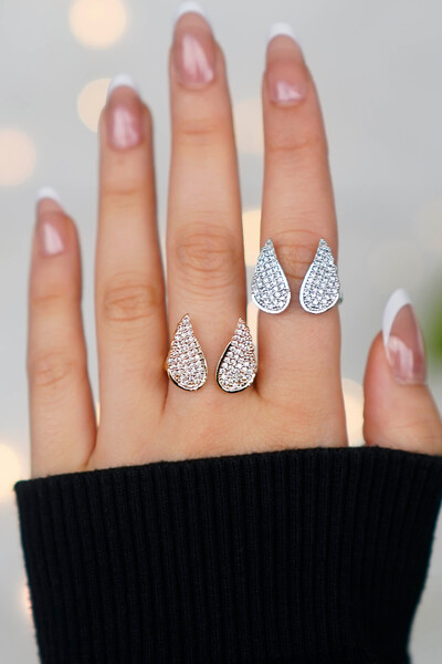 TREND COLLECTİON Zircon Stone Angel Design Adjustable 2 Pieces Gold-Silver Wo...
