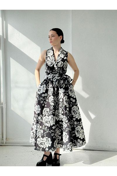 Retrobird Maria Tasarım - Front Buttoned Cream and Black Dress
