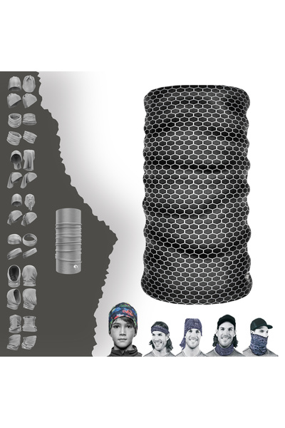 e-Taktik Siyah Nano Petek Desenli Dikişsiz Tüp Boyunluk Bandana Buff Baf