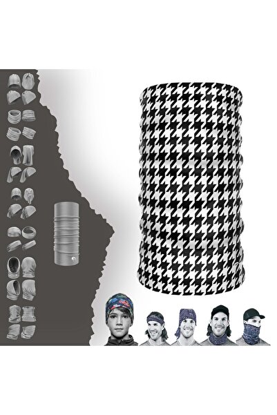 e-Taktik Classic Houndstooth Patterned Neck Collar Hair Band Mask Bonnet Buckle