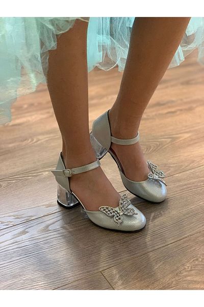 MİA MONDO Children's Butterfly Figured Transparent Heeled Evening Dress Shoes