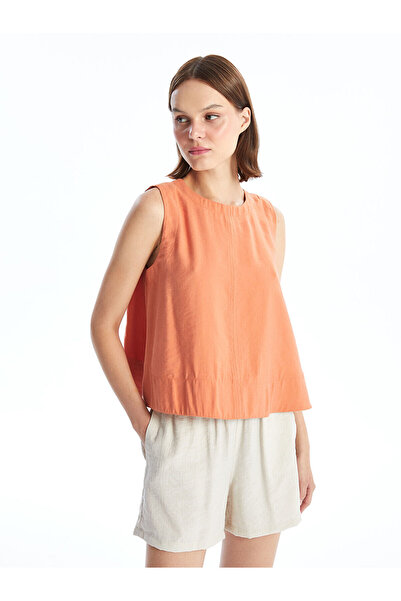 LC Waikiki LCW Vision Damen-Bluse mit Rundhalsausschnitt, einfarbig