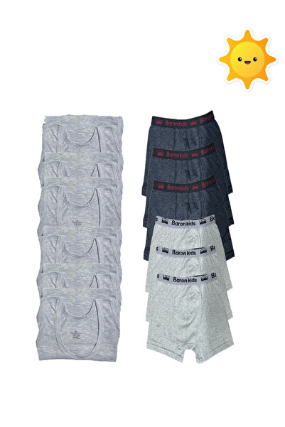 Pi Giyim Set de 12 maiouri și boxeri pentru băieți - 6 maiouri gri, 6 alb afu...