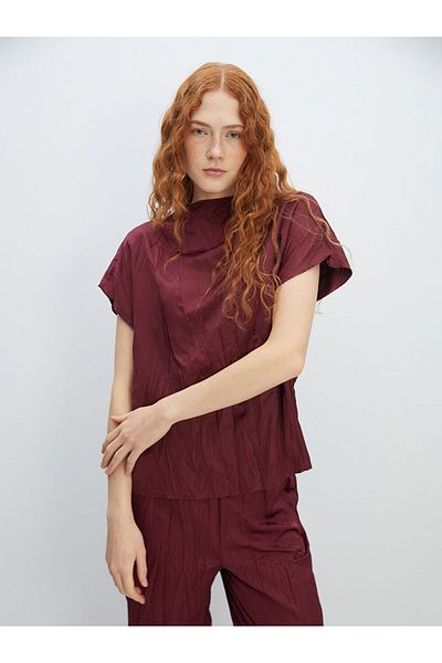 LC Waikiki Γυναικεία μπλούζα με όρθιο γιακά Oversize Σατέν